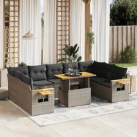 10-delige Loungeset met kussens poly rattan grijs - thumbnail