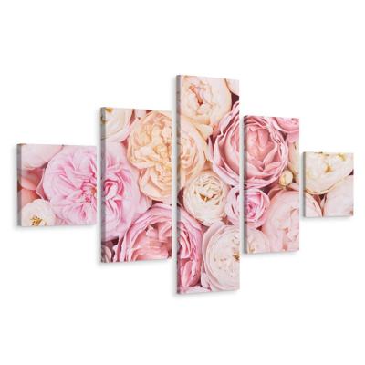 Schilderij - Bloemen in pastel, 5luik, premium print