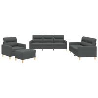 4-delige Loungeset met kussens stof donkergrijs - thumbnail