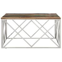 Salontafel roestvrij staal en gerecycled hout zilverkleurig - thumbnail