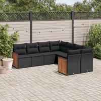 8-delige Loungeset met kussens poly rattan zwart - thumbnail