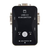 KVM-21UA 2 havens USB KVM Switch Box met controleknop voor PC-toetsenbord muis Monitor(Black) - thumbnail