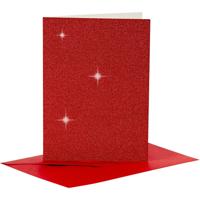 Creativ Company Kaarten en enveloppen, afmeting kaart 10,5x15 cm, afmeting envelop 11,5x16,5 cm, glitter, 110+250 gr, rood, 4 set/ 1 doos - thumbnail