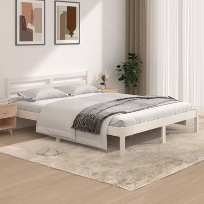 Bedframe massief grenenhout wit 150x200 cm 5FT King Size