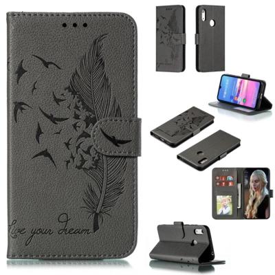 Feather patroon Litchi textuur horizontale Flip lederen draagtas met portemonnee & houder & kaartsleuven voor Huawei Y6 (2019)/Honor Play 8A (grijs) Feather patroon Litchi textuur horizontale Flip lederen draagtas met portemonnee & houder & kaartsleuven voor Huawei Y6 (2019)/Honor Play 8A (grijs)