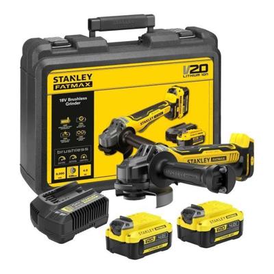 Stanley SFMCG700M2K FATMAX® V20 Accu Haakse Slijper 125mm Brushless 18V 4.0Ah in koffer Stanley SFMCG700M2K FATMAX® V20 Accu Haakse Slijper 125mm Brushless 18V 4.0Ah in koffer