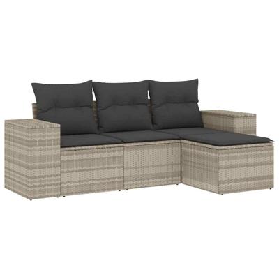 4-delige Loungeset met kussens poly rattan lichtgrijs - thumbnail