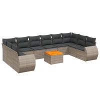 11-delige Loungeset met kussens poly rattan grijs - thumbnail