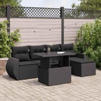 6-delige Loungeset met kussens poly rattan zwart - thumbnail