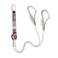 Opsial valbeveiliging veiligheidslijn 1,5 m dubbel met demper - 2 steigerhaken en karabijnhaak - thumbnail