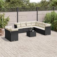 10-delige Loungeset met kussens poly rattan zwart - thumbnail