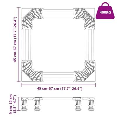 VidaXL Wasmachinebasis grijs 67 x 67 x 12 cm roestvrij staal