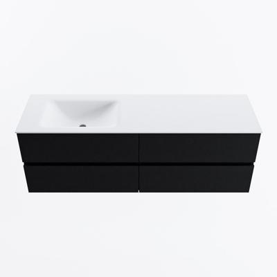 MONDIAZ VICA 150cm badmeubel onderkast Urban 4 lades. Wastafel CLOUD links zonder kraangat, kleur Talc.