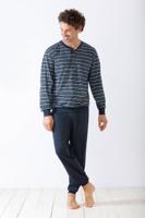 Hajo heren pyjama blauw met strepen - thumbnail