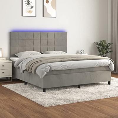 vidaXL Boxspring met matras en LED fluweel lichtgrijs 180x200 cm, bed, boxspringbed, tweepersoonsbed, slaapmeubel, boxspring bed, bed met matras