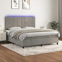 vidaXL Boxspring met matras en LED fluweel lichtgrijs 180x200 cm, bed, boxspringbed, tweepersoonsbed, slaapmeubel, boxspring bed, bed met matras - thumbnail