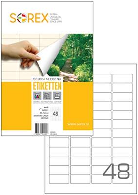 A4 etiketten 45,7 x 21,2 mm wit 100 vel Sorex A4 etiketten 45,7 x 21,2 mm wit 100 vel Sorex