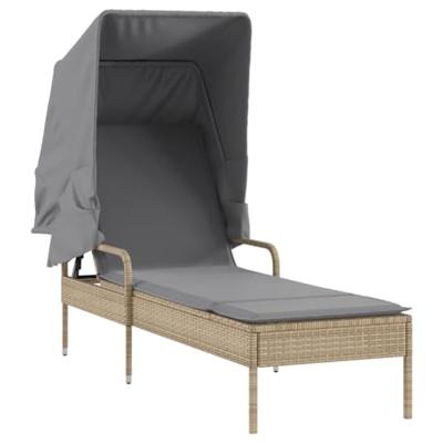 Ligbed met luifel en tafel poly rattan beige Ligbed met luifel en tafel poly rattan beige