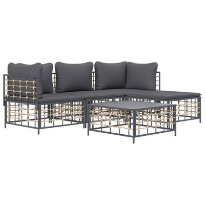 4-delige Loungeset met kussens poly rattan antracietkleurig
