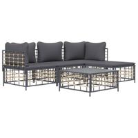 4-delige Loungeset met kussens poly rattan antracietkleurig - thumbnail