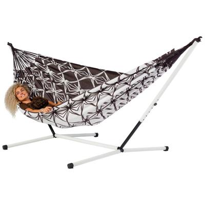Familie hangmat met metalen standaard - 400x180cm - Bruin - 200kg draagkracht- 100% katoen - binnen & buiten