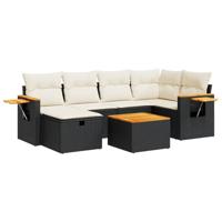 7-delige Loungeset met kussens poly rattan zwart - thumbnail