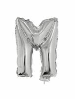 Folieballon zilver letter &apos;M&apos; met rietje - thumbnail