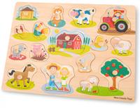 New Classic Toys Peg Puzzle Farm vormenpuzzel 16 stukjes - thumbnail