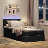 Ottoman bed met matras en LED's 100x200 cm stof zwart - thumbnail