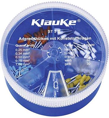 Klauke ST3B Assortiment adereindhulzen 0.25 mm², 0.34 mm², 0.5 mm², 0.75 mm², 1 mm² Deels geïsoleerd Lichtblauw, Wit, Geel, Oranje, Turquoise 150 onderdelen
