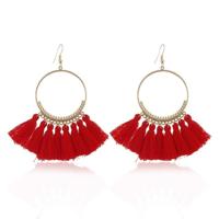 Klosje oorbellen voor vrouwen etnische grote drop oorbellen Bohemen mode-sieraden trendy katoen touw Fringe lange Dangle Oorbellen (rood) - thumbnail