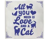 Plenty Gifts tegeltje keramiek cat 10x10cm blauw, wit - thumbnail