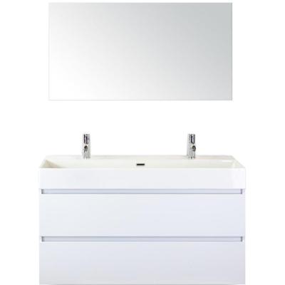 Maxx XL Badmeubelset 120 cm - Wit Hoogglans - Wastafel Kube Enkel 2 Kraangaten met Spiegel