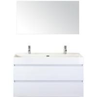 Maxx XL Badmeubelset 120 cm - Wit Hoogglans - Wastafel Kube Enkel 2 Kraangaten met Spiegel - thumbnail