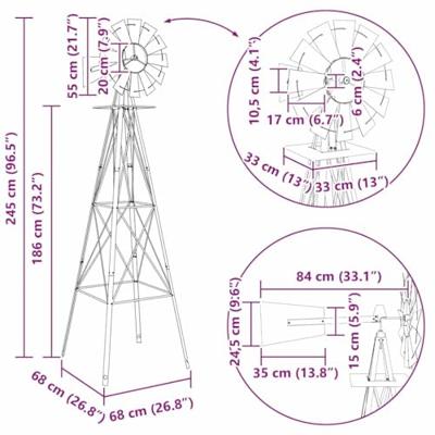 VidaXL Windmolen grijs 84 x 68 x 245 cm ijzer