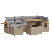 7-delige Loungeset met kussens poly rattan acacia beige - thumbnail