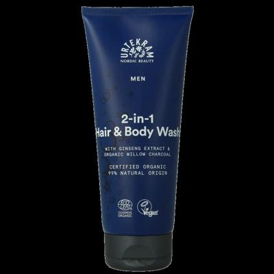 Urtekram Men 2-in-1 Hair & Body Wash With Willow Charcoal & Ginseng