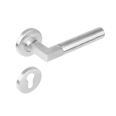 Deurkruk 0379 Bau-stil op rozet rond staal met 7mm nok met profielcilindergat plaatjes RVS