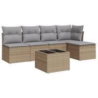 6-delige Loungeset met kussens poly rattan beige - thumbnail
