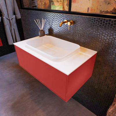 Badkamermeubelset Mondiaz Erin 80 cm met 1 Lade met RIDGE Wastafel Midden Talc Zonder Kraangaten Greeploos Mat Fire