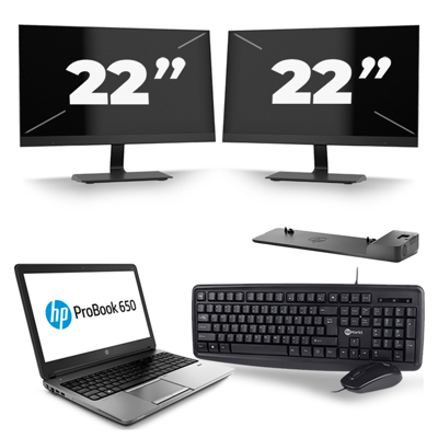 HP ProBook 650 G1 - Intel Core i5-4e Generatie - 15 inch - 8GB RAM - 256GB SSD - Windows 11 + 2x 22 inch Monitor