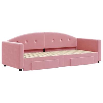 Slaapbank met onderschuifbed en lades 80x200 cm fluweel roze