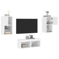 4-delige tv-wandmeubelset met LED-verlichting wit - thumbnail