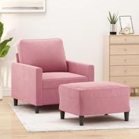 Fauteuil met voetenbank 60 cm fluweel roze - thumbnail