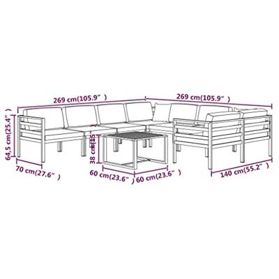 9-delige Loungeset met kussens aluminium antracietkleurig