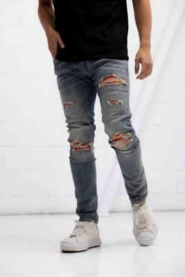 My Brand Red Ripped Biker Jeans Heren - Maat 29 - Kleur: RoodBlauw | Soccerfanshop