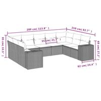 9-delige Loungeset met kussens poly rattan grijs - thumbnail