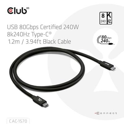Club3D USB4 Gen 4x2 80Gbps 240W USB Type-C 1.2m USB-IF gecertificeerd Club3D USB4 Gen 4x2 80Gbps 240W USB Type-C 1.2m USB-IF gecertificeerd