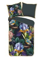 Descanso Dekbedovertrek "bloemen en vogels" - Antraciet - (155x220 cm) - Katoen Satijn - thumbnail