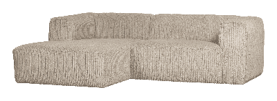 WOOOD Loungebank 'Bean' Links, Grove Ribstof, kleur Travertin